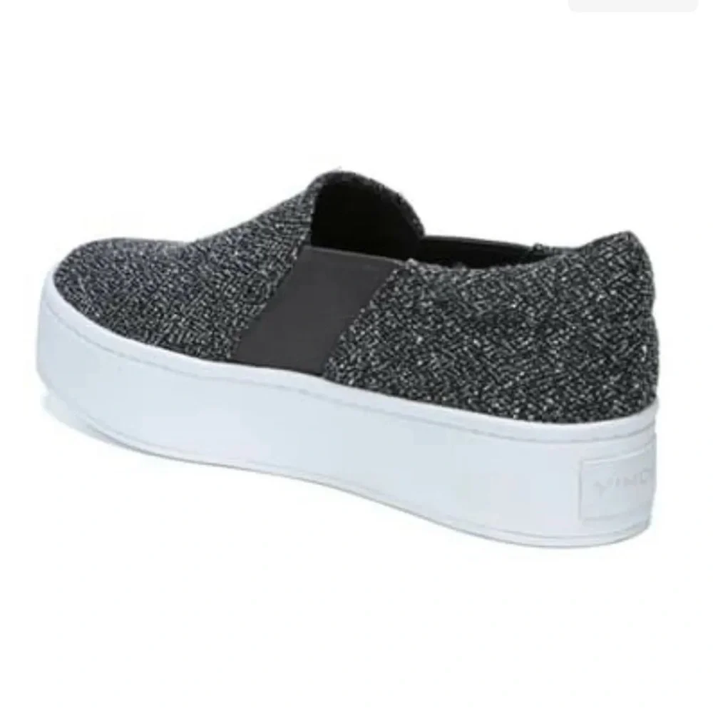$225 Vince Warren Platform Sneakers 8 Gray Tweed Round Toe Notched Vamp Slip On - Picture 3 of 15